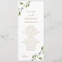 Elegant Greenery & Gold Watercolor Foliage Wedding Program