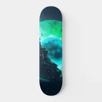 Emerald Lunar Core Cracking Open DALL-E AI Art Skateboard
