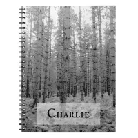 Scenic New Forest Black and White Woodland Scene Notebook