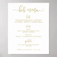 Wedding Bar Menu Sign - Bounce Script (Flat Gold)