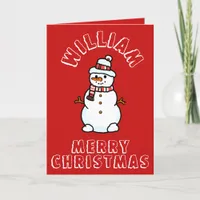 Christmas Snowman With Name | Boys Red Activity Holiday Card