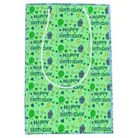 Blue and Lime Green Boy's Happy Birthday Medium Gift Bag