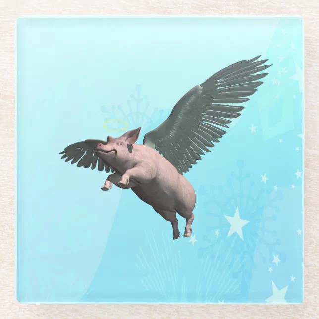 Cute Angel Pig Flying in the Sky Glass Coaster