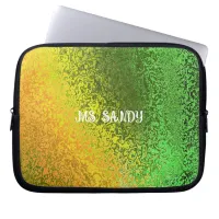 Personalize Name Shiny Shades of Green & Yellow Laptop Sleeve