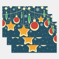 Retro Colorful Christmas Ornaments Design Wrapping Paper Sheets