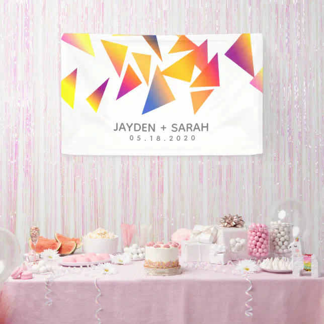 Pastel Multi-Colored Confetti White Wedding Banner