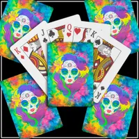 [Psychedelic Sugar Skull] Rainbow Tie-Dye Calavera Poker Cards