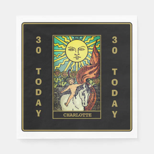 The Sun Tarot Card Birthday Party Black Name Napkins