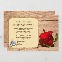 Wooden Wall & Red Rose Bridal Shower Invitation