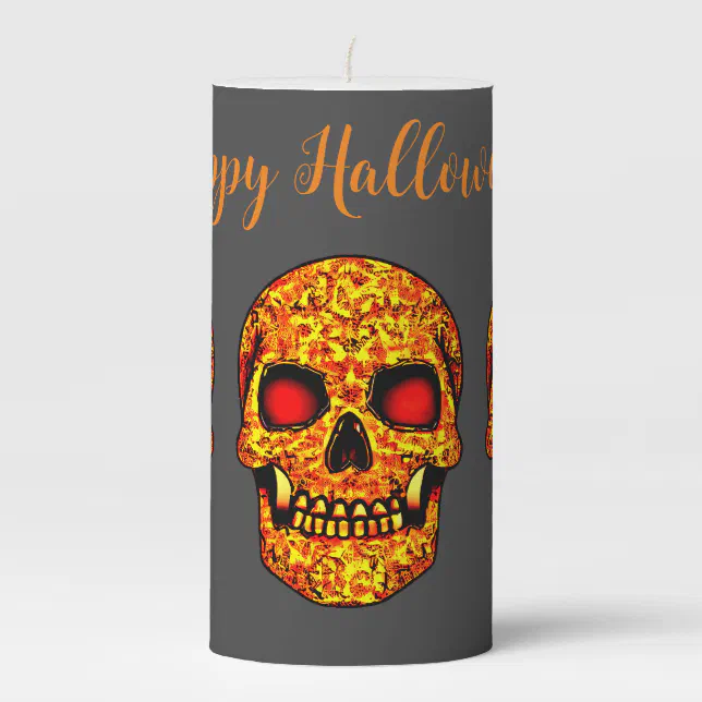 Frightening Halloween skull with red eyes  Pillar Candle