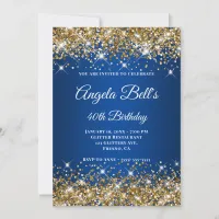 Gold Glitter Deep Blue Ombre Fancy Monogram Invitation