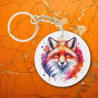 Watercolor Fox Illustration Keychain