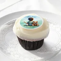 Baby Boy of Color with his Teddy Bear Baby Shower Edible Frosting Rounds