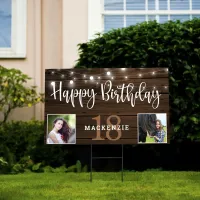 Rustic String Lights on Wood Birthday Sign