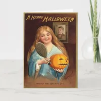 Halloween Vintage Lady With Mirror Card