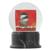 Cute Black-Capped Chickadee with Red Autumn Leaves Snow Globe