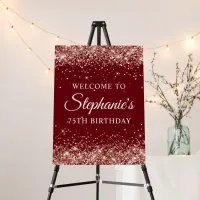 Rose Gold Glitter Burgundy 75th Birthday Welcome Foam Board