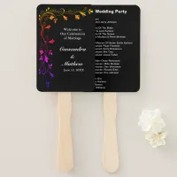 Neon Floral Vines Black Bkgd Wedding Party List Hand Fan