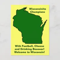 Wisconsinite Champions Football, Cheese and Beer Postcard