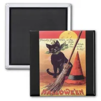 Vintage Black Halloween Cat Magnet