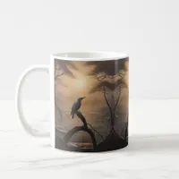 Moonlit Perch: A Solitary Bird in Twilight Coffee Mug