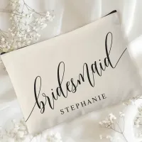 Ivory Cream Bridesmaid Modern Calligraphy Accessory Pouch