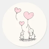 Elegant Baby Girl Elephants & Pink Heart Balloons Classic Round Sticker