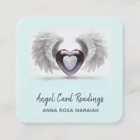 *~* Opal Two Heart QR Angel Wings AP78 Aqua Square Business Card