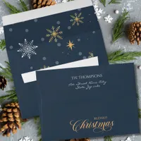 Modern Winter Snowflakes Navy Blue Holiday Envelope