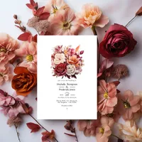 Brown, Maroon and Salmon Floral Fall Wedding Invitation