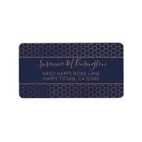 Girly Navy Blue and Rose Gold Foil Geometric Label