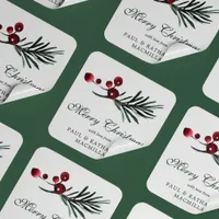 Simple Elegant Christmas Watercolor Botanical Square Sticker