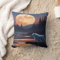 Majestic Wolf Beneath Full Moon Throw Pillow