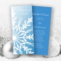 White Snowflake on Blue Winter Wedding Program