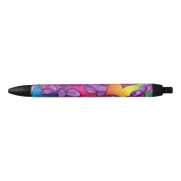 Colorful Doodle Rainbow Hearts Pattern Black Ink Pen