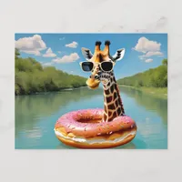 Cute Giraffe on Donut Floatation Device Postcard