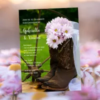 Rustic Pink Daisies Cowboy Boots Engagement Party Invitation