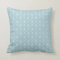 Nautical Duck Egg Blue White Ship Anchor Rope Throw Pillow