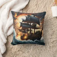 Stormy Seas With a Fierce Pirate Ship at Dusk Throw Pillow