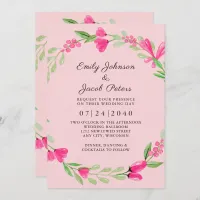 Pink Floral Greenery Light Pink Elegant Wedding Announcement