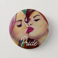 Watercolor Pride Two Women Share a Kiss Button