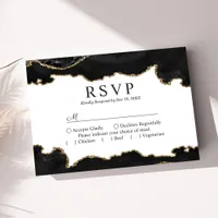 Black And Gold Marble Agate Modern Elegant Wedding RSVP Card