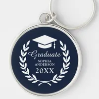 Graduation Cap & Tassel Navy Blue College Emblem  Keychain