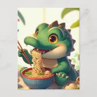 Adorable Alligator Eating Noodles Postcard