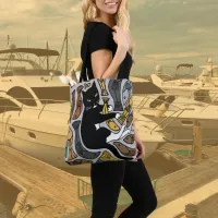 Cat and fish catfishing fisher unusual tote bag