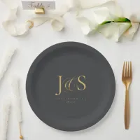 Simple Elegance Wedding Initials Charcoal ID1022 Paper Plates