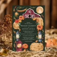 Rustic Barn Lanterns and Autumn Floral Wedding Invitation