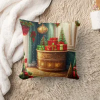 Festively decorated room, traditional Christmas  Throw Pillow