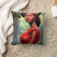 Safari Queen: Majestic African Woman Red Feathers Throw Pillow
