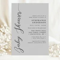 Soft Gray Simple Modern Script Baby Shower Invitation